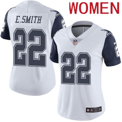 Women Dallas Cowboys #22 Emmitt Smith Nike White Vapor Limited NFL Jersey->women nfl jersey->Women Jersey